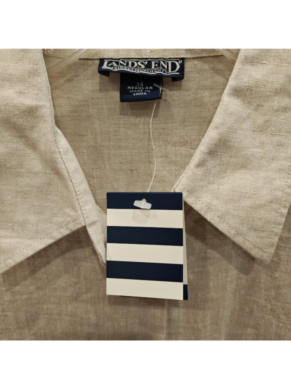 NWT Lands' End Linen Shirt Womens 14 Beige Short Sleeve Button Up Casual Top - Picture 3 of 7
